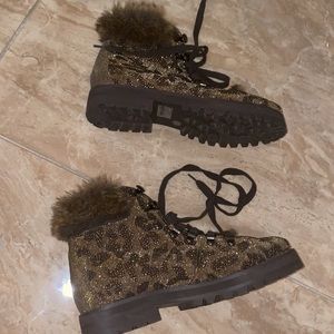 Rhinestone cheetah print boots with a good grip platform for Jessica Simpson